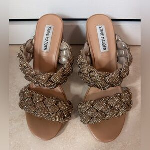 Steve Madden Nider Kenley Embellished braided Straps Open Toe High Block Heeled